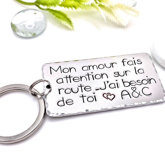 Porte-Clés Couple Voiture - Message "Attention Sur La Route" | Cadeau Saint Valentin Original Pour Homme/Femme - 3