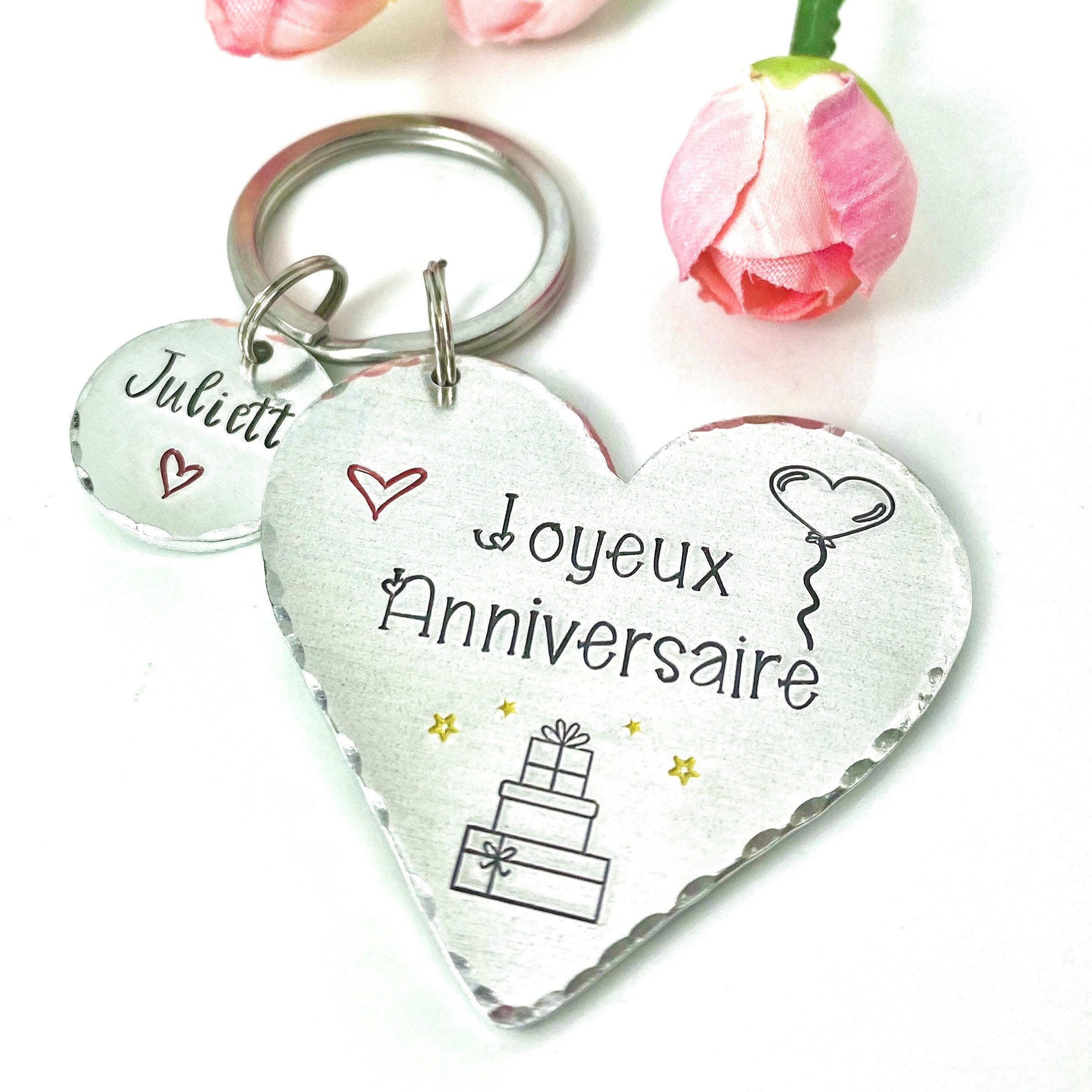Joyeux Anniversaire Keychain Hand Stamped French Birthday Etsy