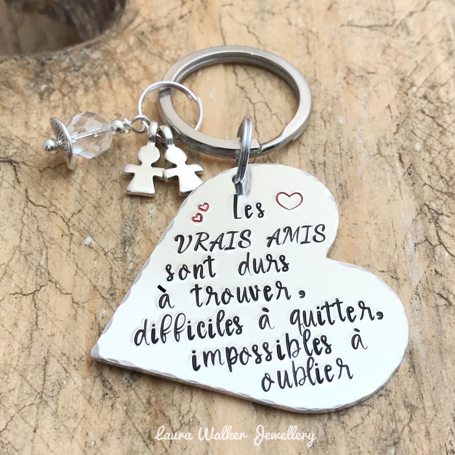 Porte-clés En Métal Gravé - Cadeau D'amitié, Anniversaire Ou Noël - Motifs Papillon Et Cœur - Cadeau Pour Meilleur Ami, Sœur, Collègue