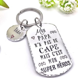 Papa Super Héros, Cadeau Fête des Pères, Porte Clé Personnalisé pour Papa