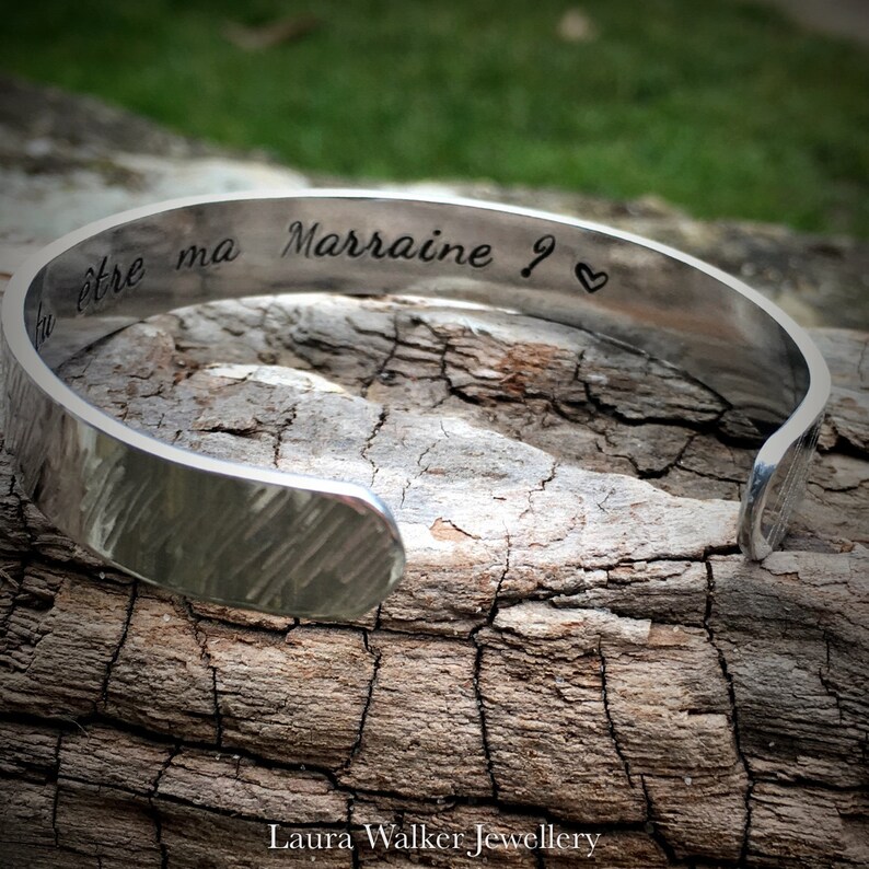 Personalised Cuff Bangle, Custom Metal Bangle, Hand Stamped Message Bangle, Godmother Cuff Bracelet image 7