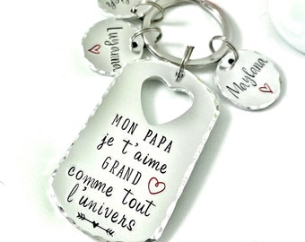 Hand Stamped Personalised French Message Keyring for Papa