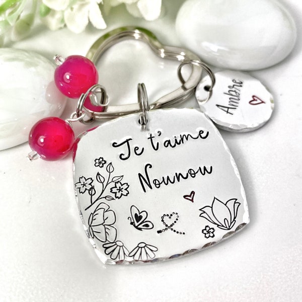 Cadeau Nounou, Hand Stamped Nounou Gift, French Nounou, Keychain Nounou, Merci Nounou