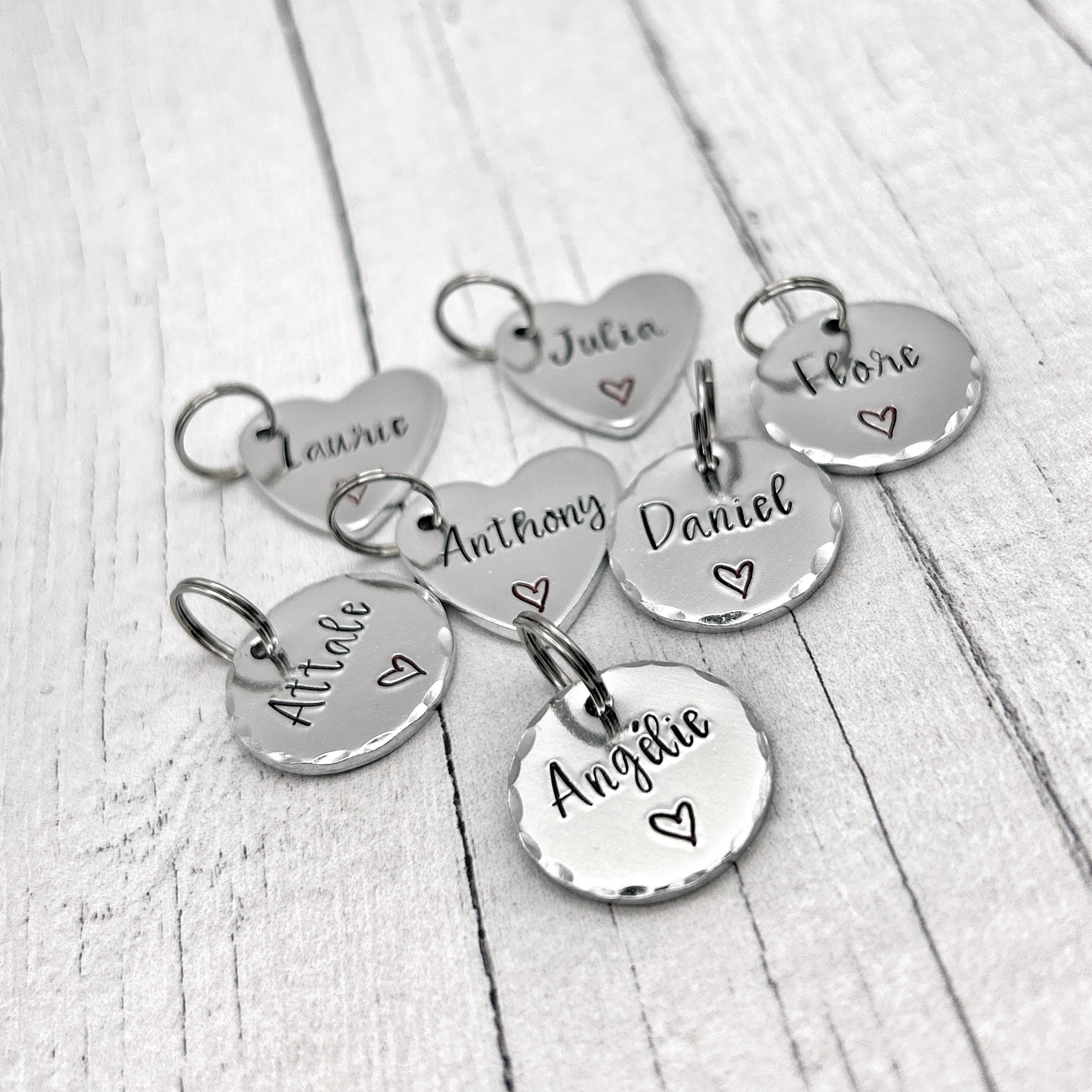Personalized Name Disc, Small Heart with Name, Round Disc for Keychain, Name Charm, Custom Name Tag