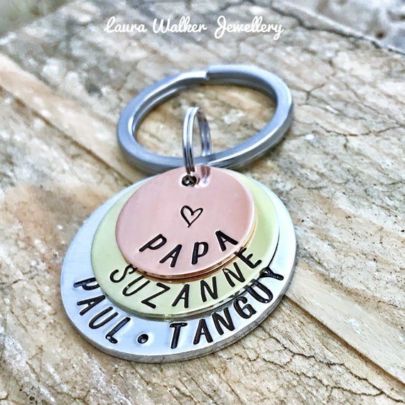Hand Stamped Papa Keychain French Personalised Message Keyring