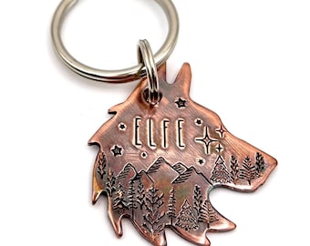 Copper Dog Tag, Wolf Tag, Rustic Copper Dog Tag, Husky Tag