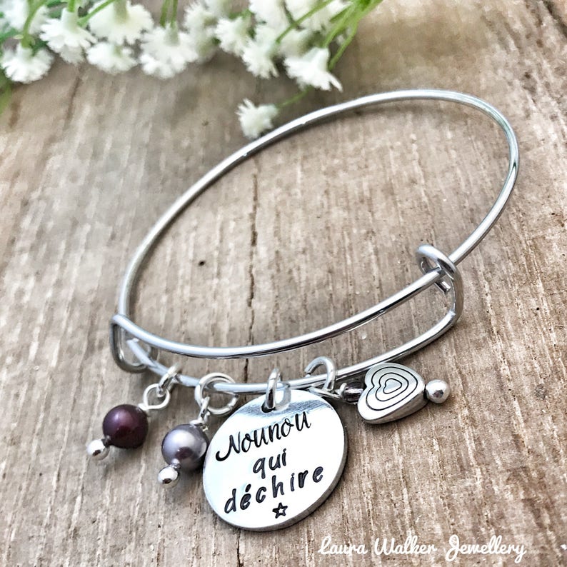 Hand Stamped Personalised French Bracelet, Present End of Term Nounou image 10