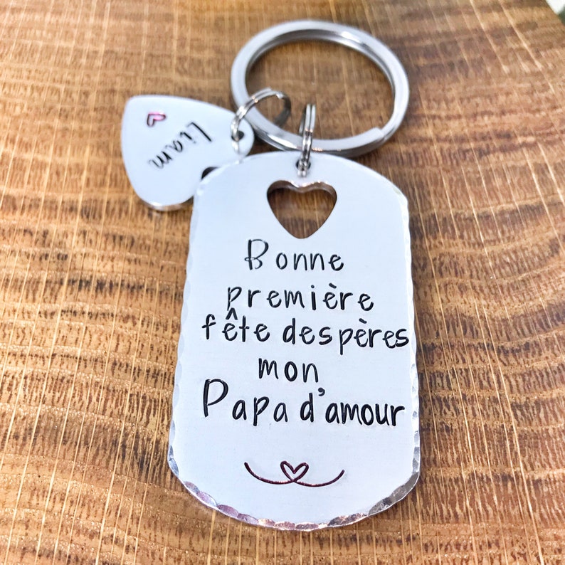 French First Father's Day Keychain, Hand Stamped Personalised French Message Keyring for Papa image 5
