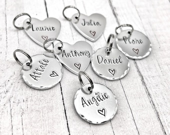 Personalized Name Disc, Small Heart with Name, Engraved Name Disc, Name Charm, Custom Name Tag