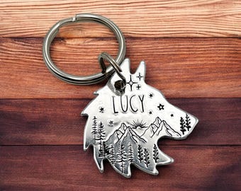 Silver Wolf Tag, Custom Dog Tag, Personalised Pet tag