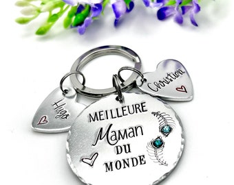 Hand Stamped Meilleure Maman, French Personalised Message Keyring, Gift for Maman