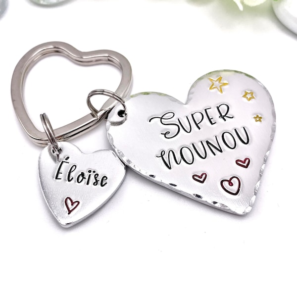 Super Nounou, Hand Stamped Nounou Gift, French Nounou, Keychain Nounou