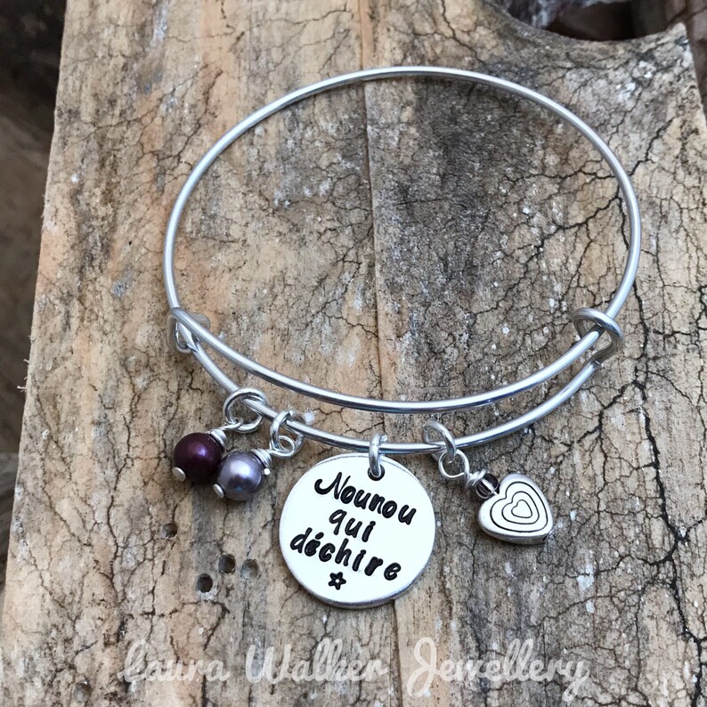 Hand Stamped Personalised French Bracelet, Present End of Term Nounou image 5