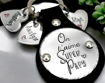 Papy Keychain, Personalised Message French Keyring, Gift Idea Papi