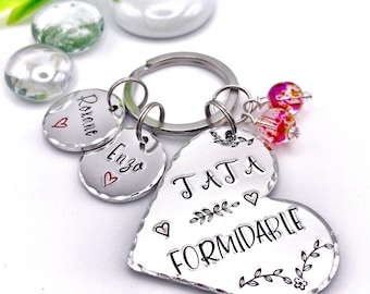 Hand Stamped Tata Formidable, Personalised Message French Keyring