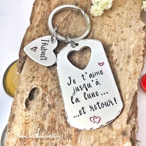 I Love You to the Moon Back Keychain, Stamped Love Moon Keyring, Je T ...