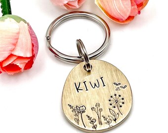 Floral Dog Tag, Custom Pet ID Tags, Dog Tag Collar, Brass Dog Tag