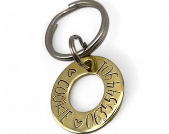 Personalized Washer Dog Tag – Hand Stamped Brass or Copper Pet ID, Round Tag with Name & Phone Number, Custom Dog Tag
