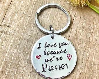 Hand Stamped Love Keychain, Keyring Husband Wife, Keychain Girlfriend Boyfriend