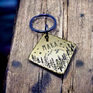 Custom Pet ID Tag - Dog Identity Medal - Mountain and Forest Scene