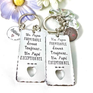 Hand Stamped Personalised French Message Keyring, Dad Husband Papa Papi, Father&#39;s Day
