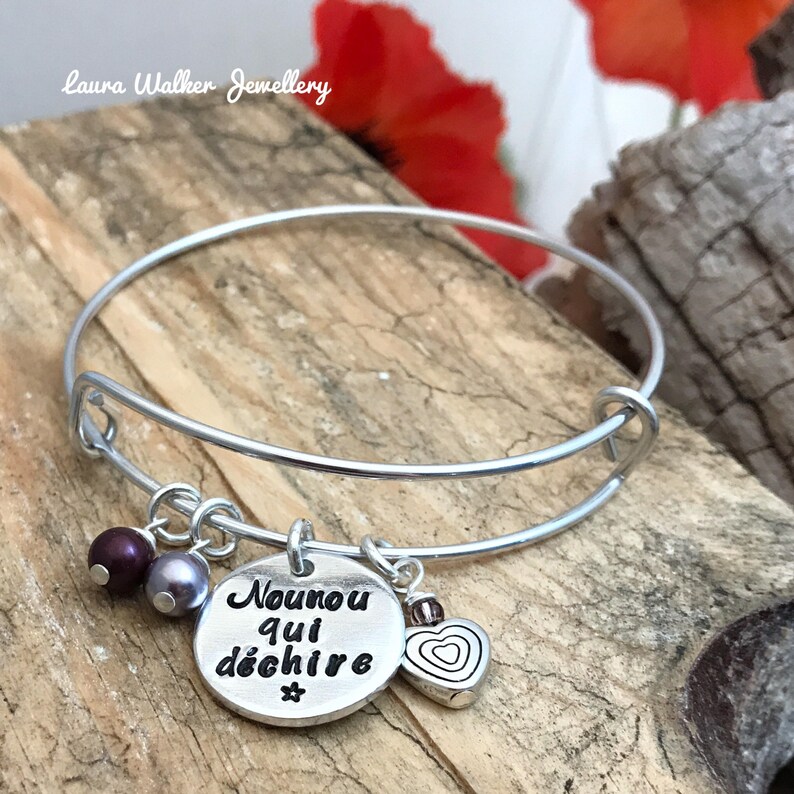 Hand Stamped Personalised French Bracelet, Present End of Term Nounou image 7