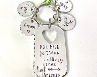 Hand Stamped Personalised French Message Keyring for Papa