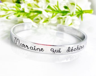 Personalised Cuff Bangle, Custom Metal Cuff, Stamped Skinny Cuff, Hand Stamped Message Bangle, Godmother Cuff Bracelet