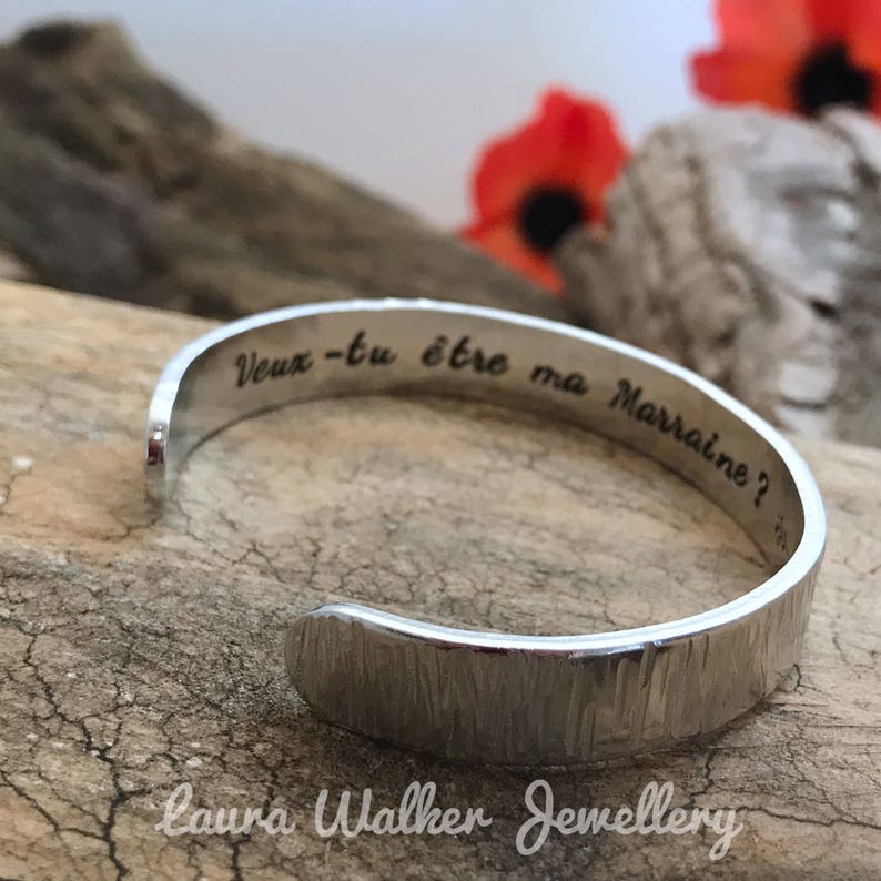 Personalised Cuff Bangle, Custom Metal Bangle, Hand Stamped Message Bangle, Godmother Cuff Bracelet image 9