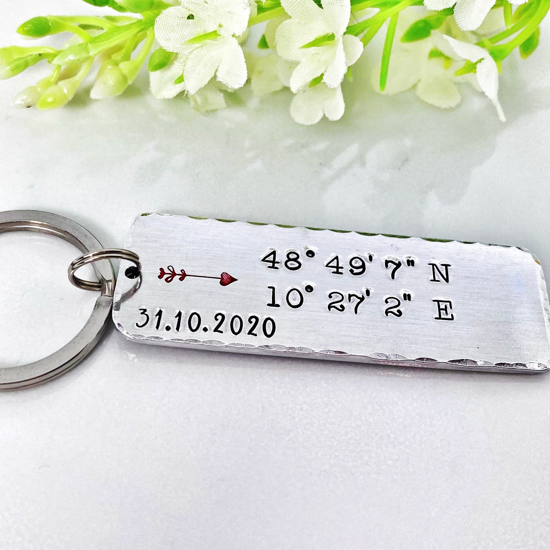 Coordinates Keyring Keychain GPS Keyring Keychain Longitude Etsy