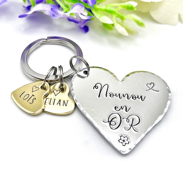 Hand Stamped Nounou Gift, French Nounou, Keychain Nounou