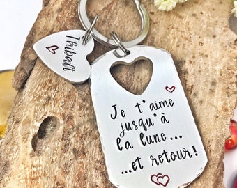 I Love You To The Moon Back Keychain, Stamped Love Moon Keyring,  Je t'aime jusqu'à la lune