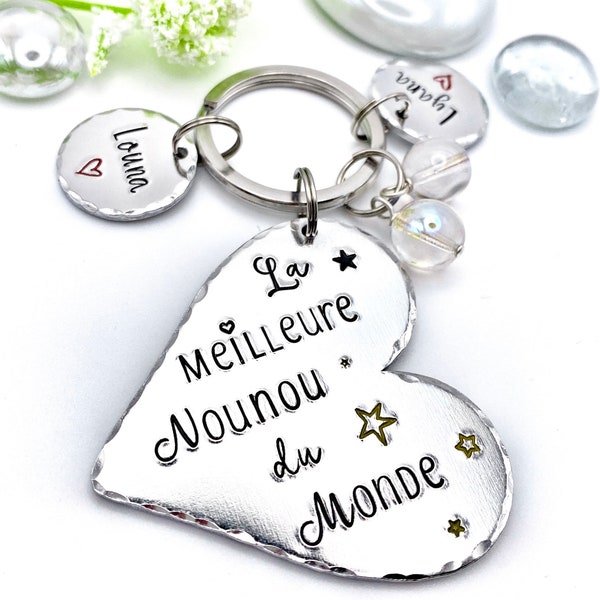 Hand Stamped Nounou Gift, French Nounou, Keychain Nounou