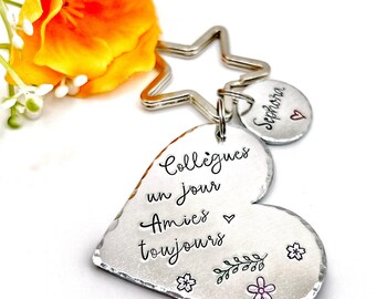 Stamped Keyring Work Colleague, Gift Work Friend, Custom Keychain Work Colleague, Cadeau Collègue