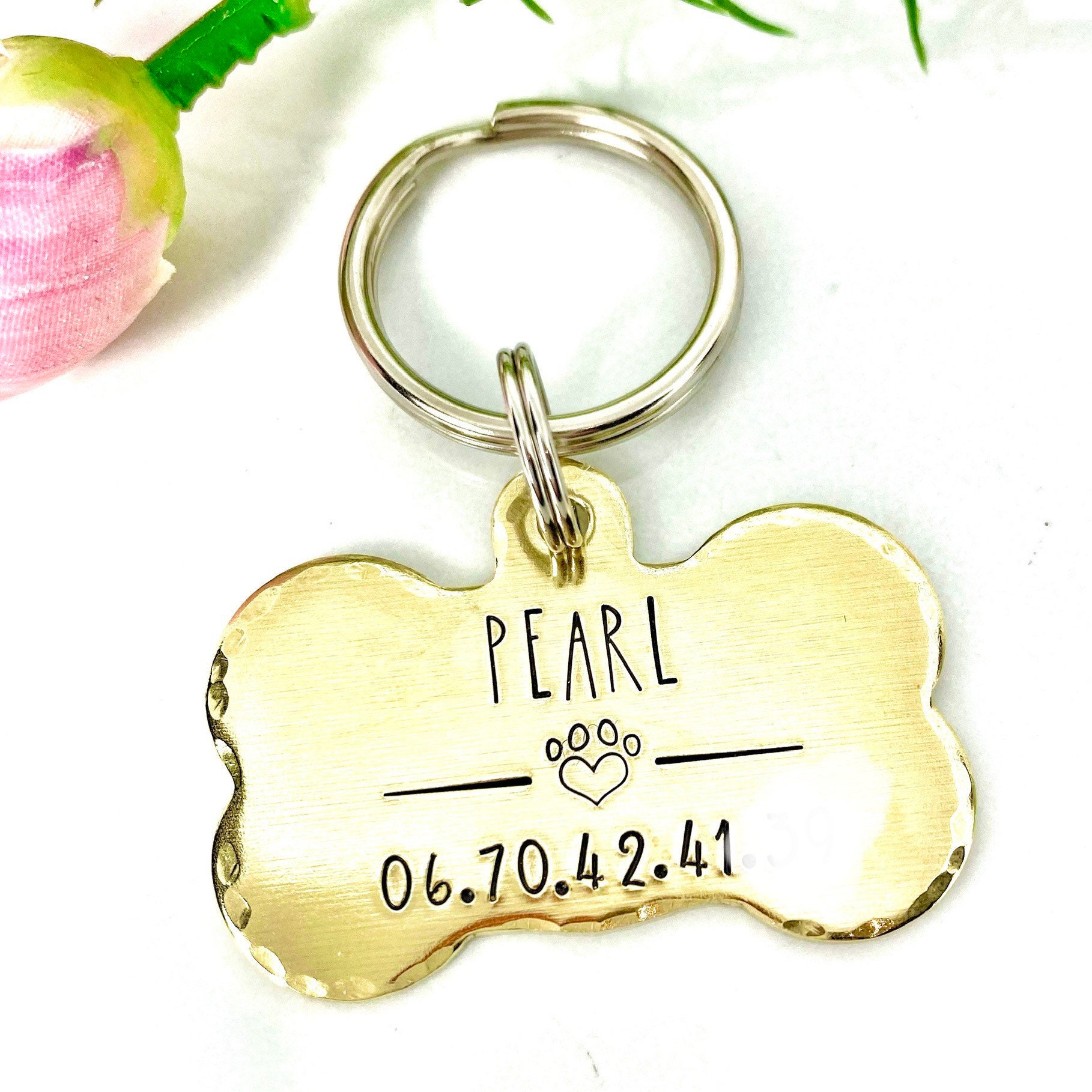 Médaillon d'identité Chien, Médaillon Personnalisé, Médaille Chien Cuivre, Gravure Identité Coeur en