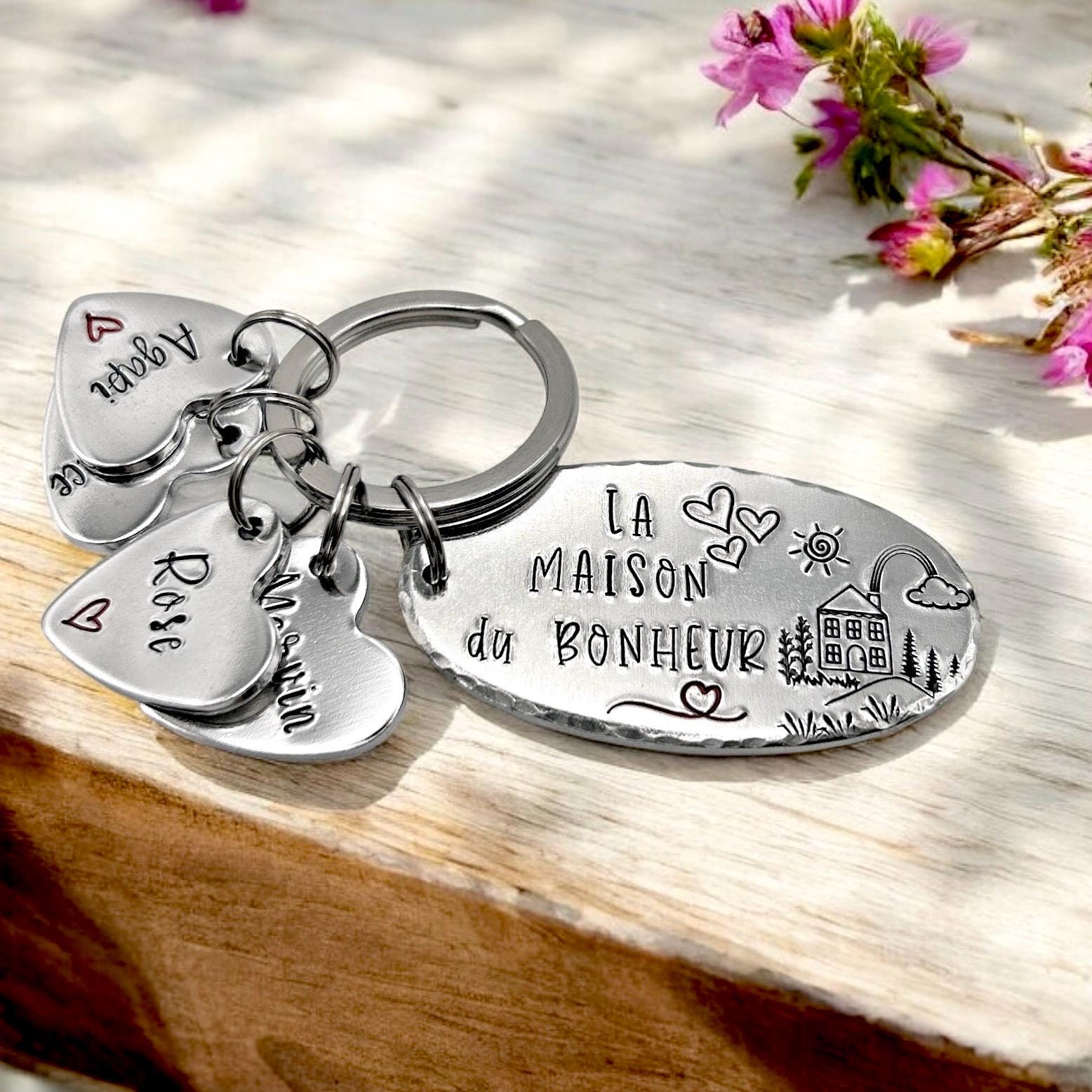 La Maison Du Bonheur - Portachiavi In Legno Di Noce E Pelle Con Incisione 'La Casa Della Felicità' - Regalo Casa - 6