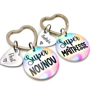 Hand Stamped Super Maitresse, French Teacher Keyring, Gift French Teacher