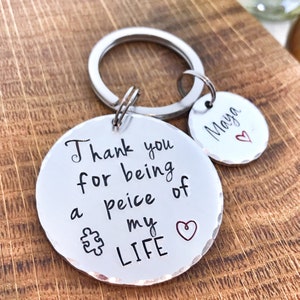 Hand Stamped Step Dad Mum Keyring, Custom Keychain Step Dad Mom, Gift Step Parent