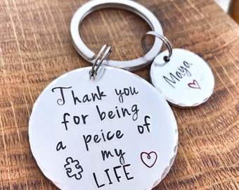 Hand Stamped Step Dad Mum Keyring, Custom Keychain Step Dad Mom, Gift Step Parent