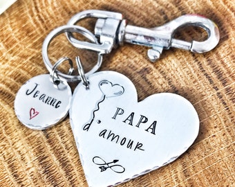 Papa Porte Clé, Hand Stamped Personalised French Message Keyring, Dad Husband Papa, Father's Day