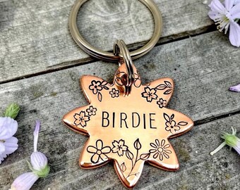 Custom Dog Tag, Floral Dog Tag, Hand Stamped Personalized Dog Tag