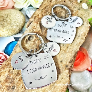 Papi Keyring, Hand Stamped Personalised Keyring, Gift French Grand-Dad