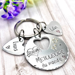 Hand Stamped Meilleure Maman, French Personalised Message Keyring, Gift for Maman