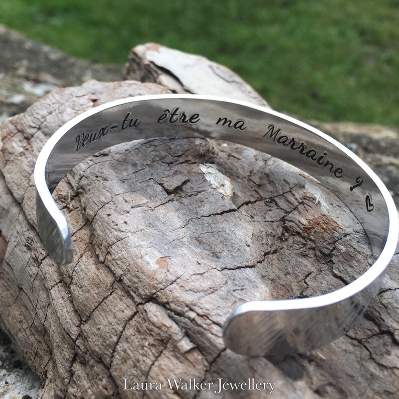 Personalised Cuff Bangle, Custom Metal Bangle, Hand Stamped Message Bangle, Godmother Cuff Bracelet image 8