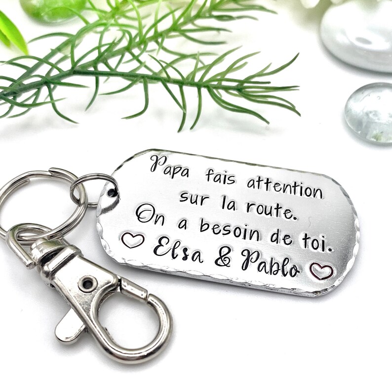 Hand Stamped Papa Keychain Gift for Papa French Keychain image 1
