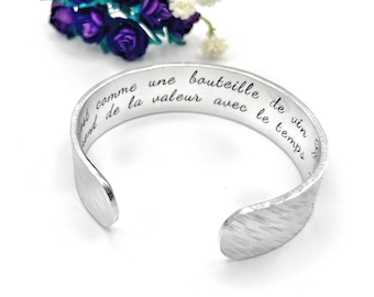 Stamped Message Cuff Bangle, Custom Metal Bangle, Hand Stamped Silver Cuff