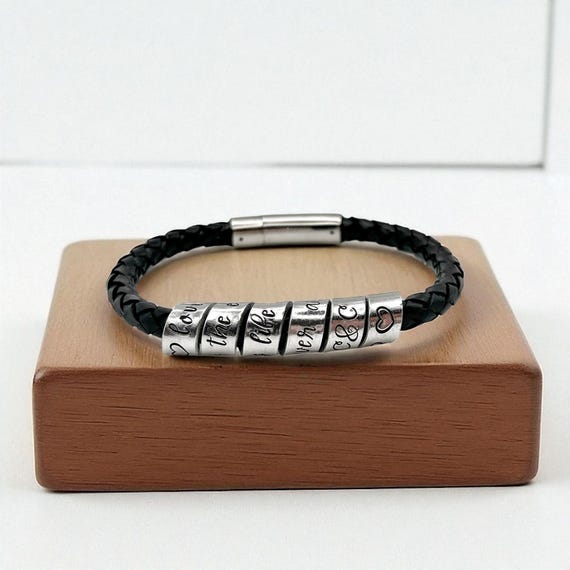 Bracelet Message Enroulé, Bracelet Homme Gravé Message Secret, Bracelet Personnalisé Cuir, Cadeau Gravé Homme, Fête des Pères