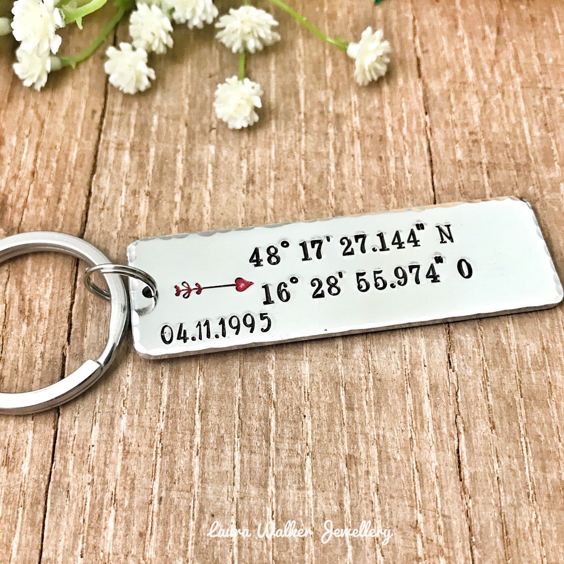 Coordinates Keyring Keychain GPS Keyring Keychain Longitude Etsy