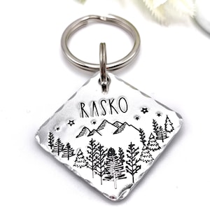 Custom Pet ID Tag - Dog Identity Medal - Mountain and Forest Scene