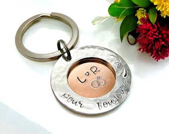 Für immer, Kupfer Schlüsselanhänger, personalisiertes Geschenk zum Hochzeitstag, Hochzeitsgeschenk